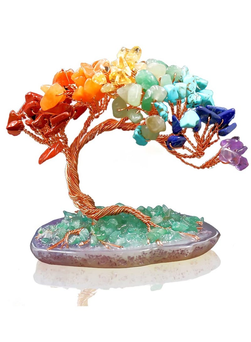KASTWAVE Mini Natural Reiki Healing 7 Chakra Good Luck Money Tree - Crystal Tree with Agate Base, Meditation Spiritual Decor for Good Luck, Wealth & Prosperity Reiki Life Money Tree of Love - Image 1