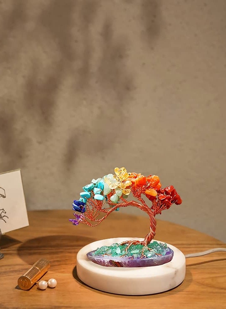 KASTWAVE Mini Natural Reiki Healing 7 Chakra Good Luck Money Tree - Crystal Tree with Agate Base, Meditation Spiritual Decor for Good Luck, Wealth & Prosperity Reiki Life Money Tree of Love - Image 3