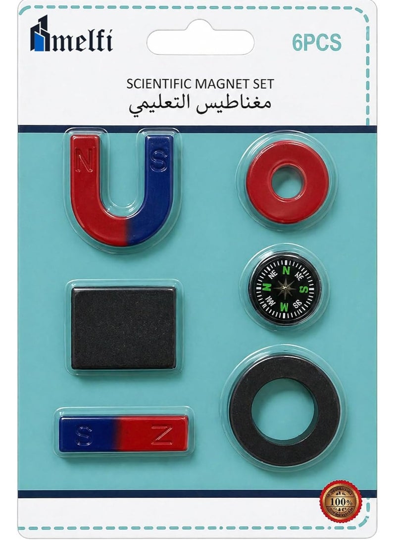 Melfi 6-Piece Scientific Magnet Set with Compass – Educational Magnetic Experiment Kit, Assorted Magnet Shapes for Physics Learning, Classroom Demonstrations, and STEM Exploration - Image 1