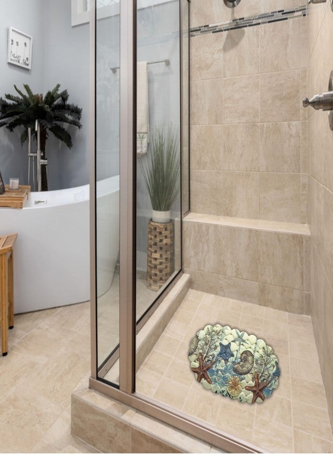 BANBERRY DESIGNS Ocean Shell Bath Mat for Shower Stall, Tub, Bathtub - Beach Starfish Seashells - Coastal Bathroom Bathmat with Anti Slip Suction Cup Back - Measures 25.75" Long x 14.5''W - Image 4