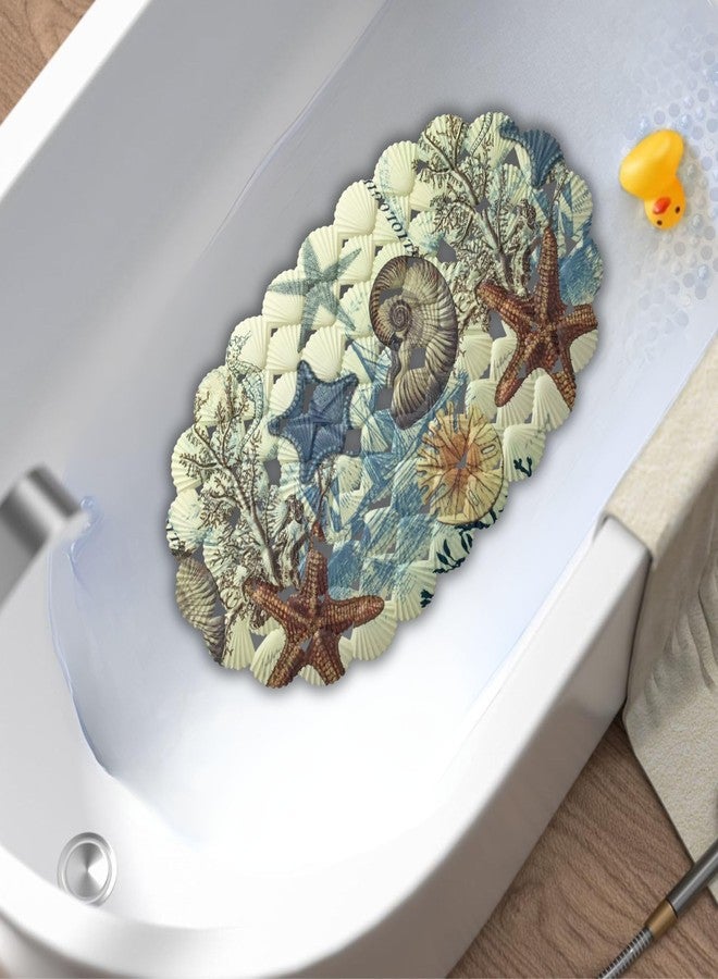 BANBERRY DESIGNS Ocean Shell Bath Mat for Shower Stall, Tub, Bathtub - Beach Starfish Seashells - Coastal Bathroom Bathmat with Anti Slip Suction Cup Back - Measures 25.75" Long x 14.5''W - Image 3