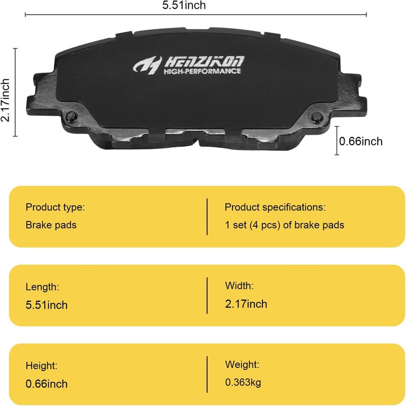 HYFTJYZ Ceramic Front Brake Pads Set for Toyota Corolla and Prius (2019-2023) with Hardware - Image 5