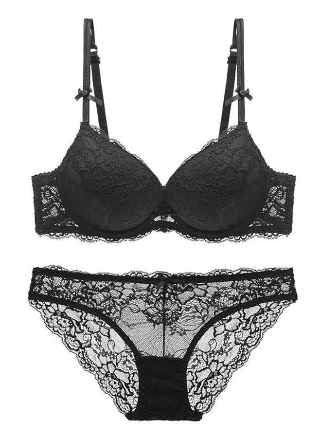 Take Two Black Lace Super Push-Up Bra And Bikini Lingerie Set - Image 5