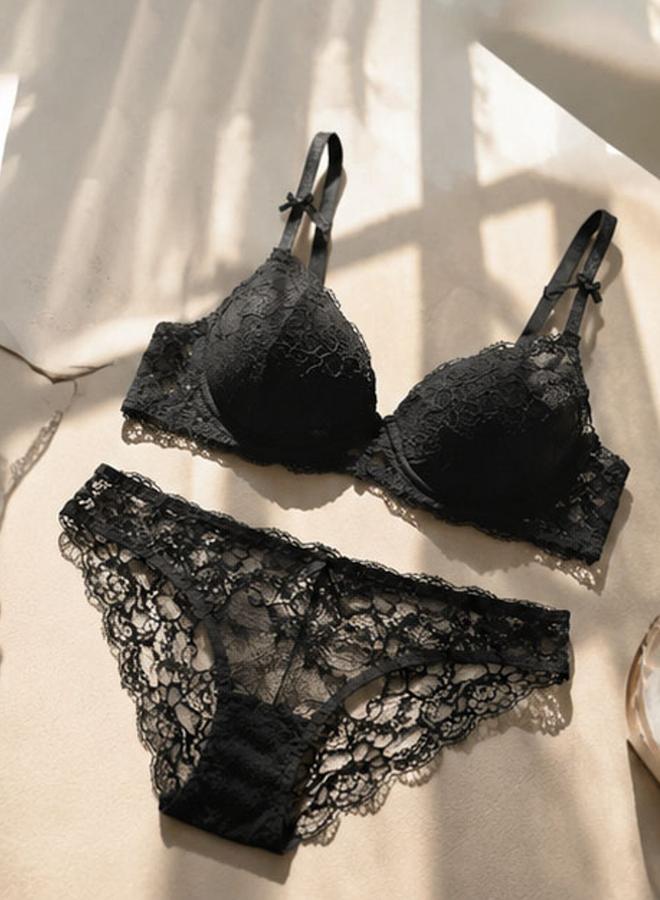 Take Two Black Lace Super Push-Up Bra And Bikini Lingerie Set - Image 4