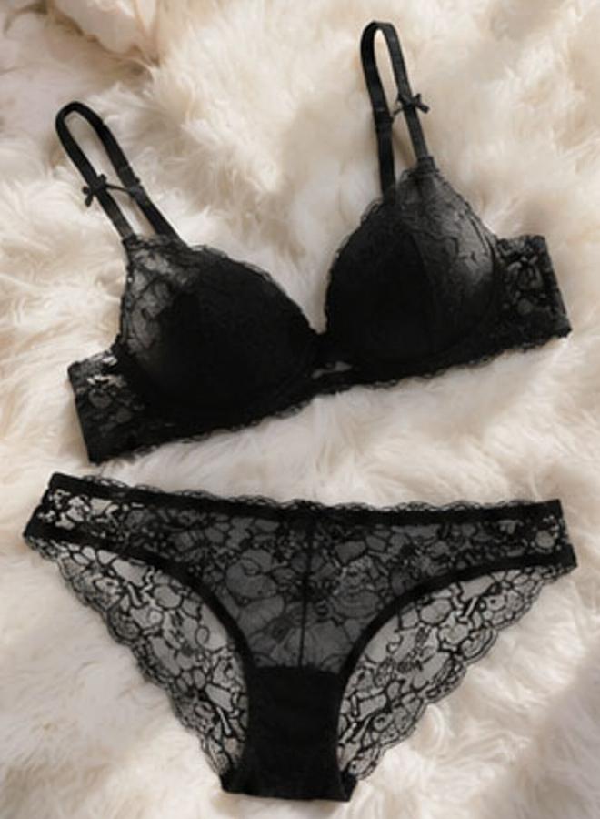 Take Two Black Lace Super Push-Up Bra And Bikini Lingerie Set - Image 3