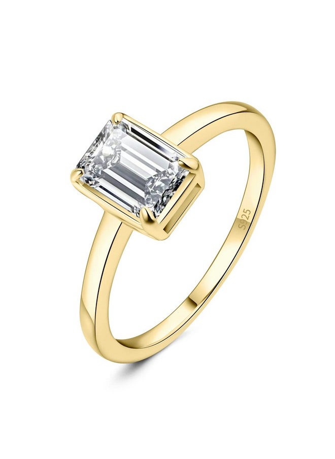 JewelryPalace - Classic 1Ct Emerald Cut Cubic Zirconia Solitaire Engagement Rings For Women, 14K Yellow Gold Plated 925 Sterling Silver Promise Ring For Her, Simulated Diamond Anniversary Wedding Ring6 - Image 1