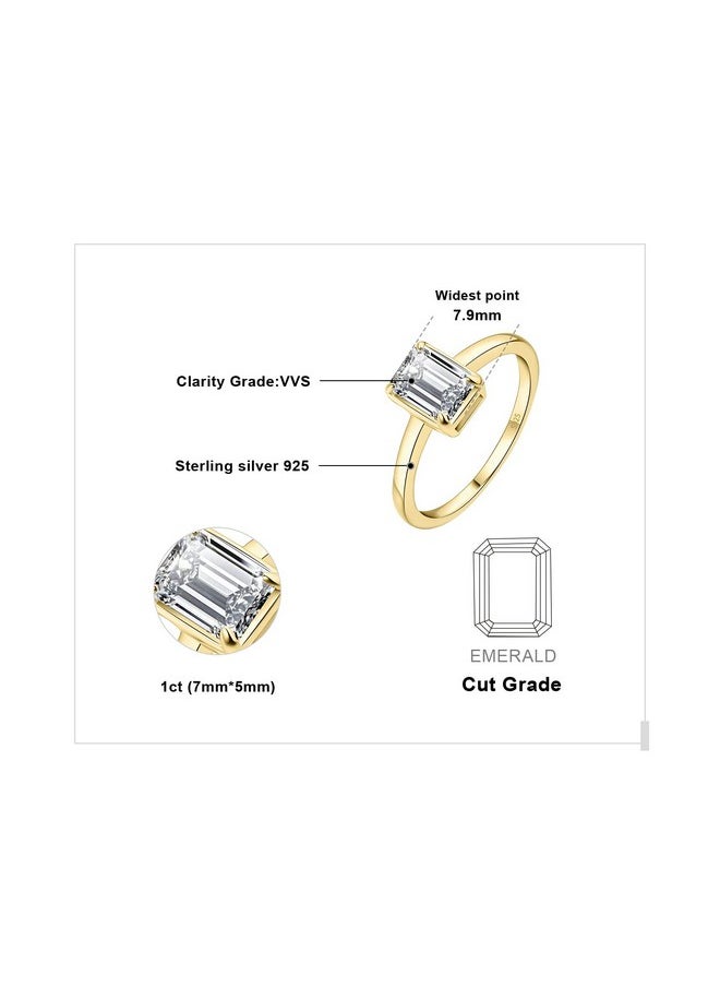 JewelryPalace - Classic 1Ct Emerald Cut Cubic Zirconia Solitaire Engagement Rings For Women, 14K Yellow Gold Plated 925 Sterling Silver Promise Ring For Her, Simulated Diamond Anniversary Wedding Ring6 - Image 1