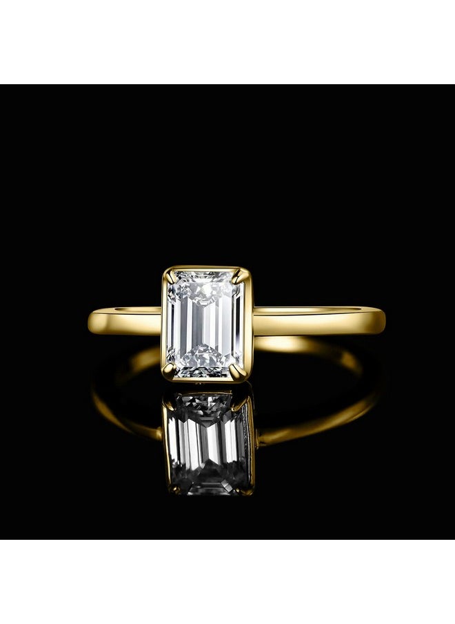 JewelryPalace - Classic 1Ct Emerald Cut Cubic Zirconia Solitaire Engagement Rings For Women, 14K Yellow Gold Plated 925 Sterling Silver Promise Ring For Her, Simulated Diamond Anniversary Wedding Ring6 - Image 1