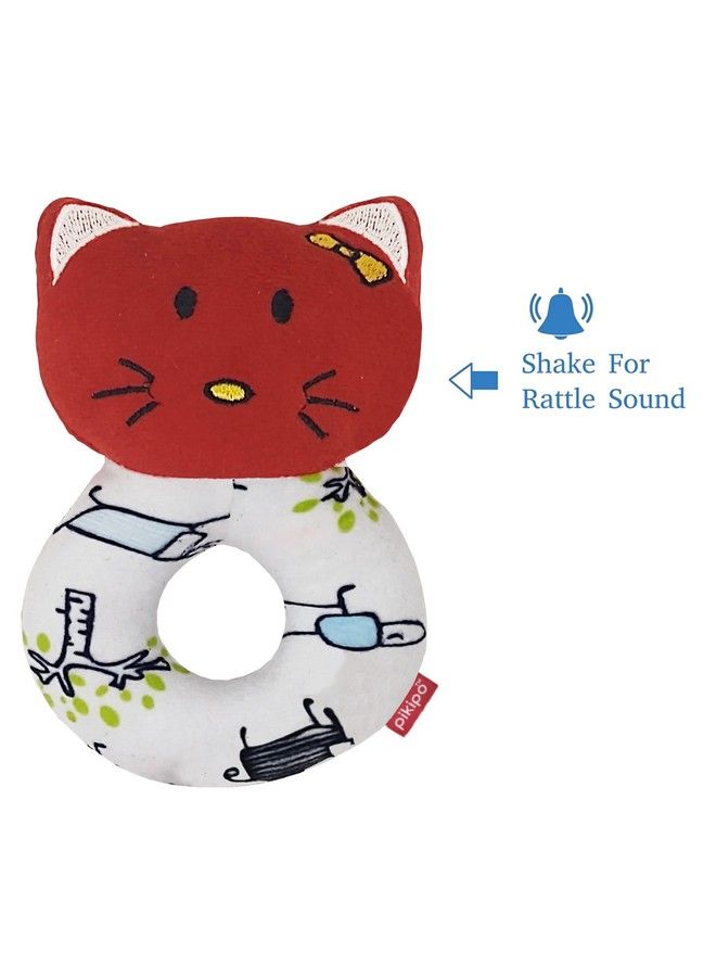 Pikipo Kitty Face Rattle Soft Toy With Round Handle (Red) - Image 4