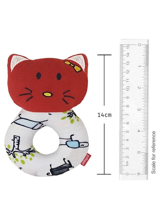 Pikipo Kitty Face Rattle Soft Toy With Round Handle (Red) - Image 3