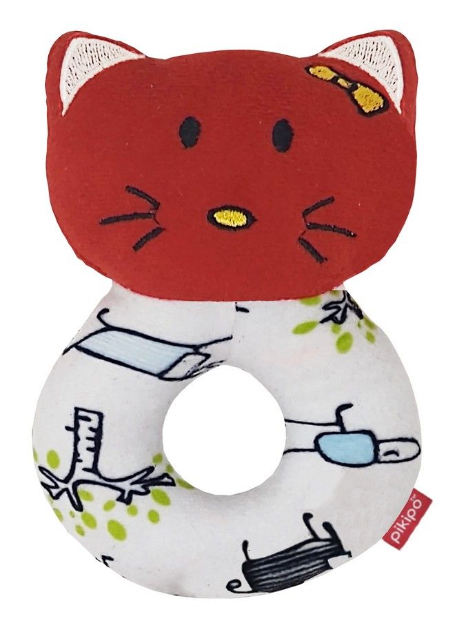 Pikipo Kitty Face Rattle Soft Toy With Round Handle (Red) - Image 2