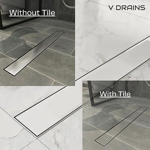 V DRAINS 600x80 mm Tile Marble Insert Floor Shower Drain Channel | Linear (Long) Drain for Bathrooms Floor, Terraces, Balconies of (SS AISI 304 18/8) with Cockroach Trap | Center Outlet (24x3 inches) - Image 5