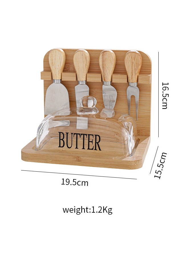 عام صندوق حلوى تشيز كيك مع غطاء زجاجي وأدوات تقديم، طبق زبدة على الطراز الاسكندنافي يجمع بين الجمال والوظائف العملية. - Image 2