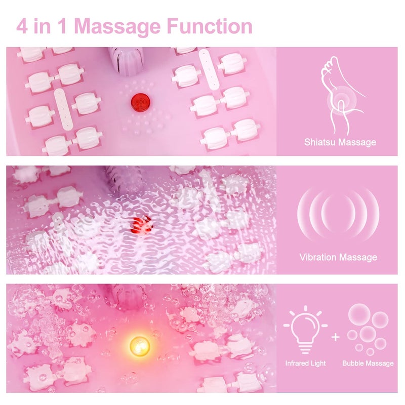 FutureCare Foot Spa Bath Massager with Heat Bubbles and Vibration Massage and Jets, 16 OZ Tea Tree Oil Foot Soak Epsom Salt, Foot Soaker with Red Light, 22 Massage Rollers, Adjustable Temp - Pink - Image 3