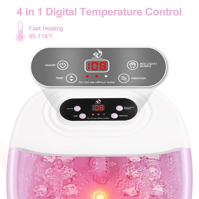 FutureCare Foot Spa Bath Massager with Heat Bubbles and Vibration Massage and Jets, 16 OZ Tea Tree Oil Foot Soak Epsom Salt, Foot Soaker with Red Light, 22 Massage Rollers, Adjustable Temp - Pink - Image 2