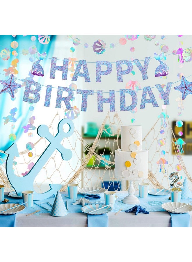 ZERODECO ZERODECO Mermaid Birthday Party Decorations, Iridescent Mermaid Garland, Happy Birthday Banner and Fishnet for Mermaid Theme Birthday, Pirate Party, Nautical Decor, Under The Sea Party Decorations  - Image 5