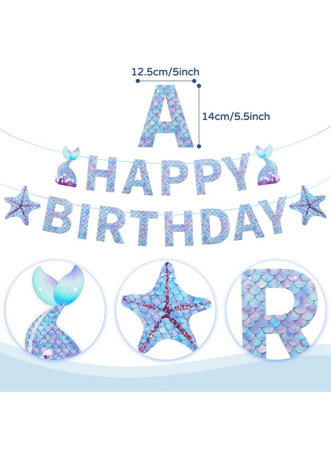 ZERODECO ZERODECO Mermaid Birthday Party Decorations, Iridescent Mermaid Garland, Happy Birthday Banner and Fishnet for Mermaid Theme Birthday, Pirate Party, Nautical Decor, Under The Sea Party Decorations  - Image 4