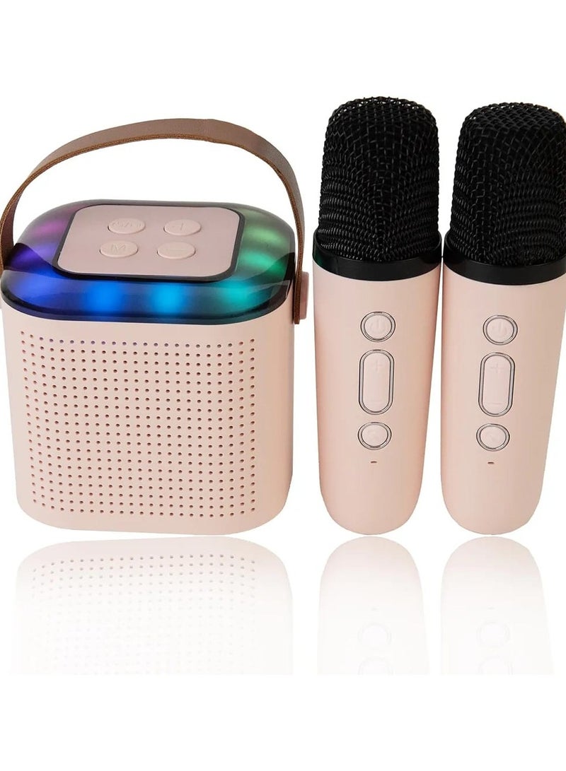آلة كاريوكي للأطفال الكبار البسيطة المحمولة بلوتوث الملونة كاريوكي المتكلم مع 2 ميكروفونات لاسلكية وأضواء ديناميكية هدية عيد ميلاد المنزل KTV السفر في الهواء الطلق - Image 3