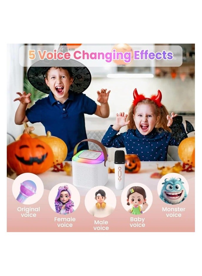 آلة كاريوكي للأطفال الكبار البسيطة المحمولة بلوتوث الملونة كاريوكي المتكلم مع 2 ميكروفونات لاسلكية وأضواء ديناميكية هدية عيد ميلاد المنزل KTV السفر في الهواء الطلق - Image 4