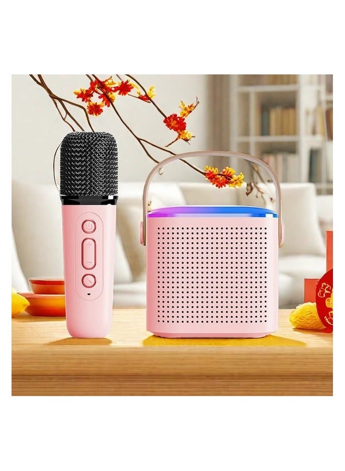 آلة كاريوكي للأطفال الكبار البسيطة المحمولة بلوتوث الملونة كاريوكي المتكلم مع 2 ميكروفونات لاسلكية وأضواء ديناميكية هدية عيد ميلاد المنزل KTV السفر في الهواء الطلق - Image 5
