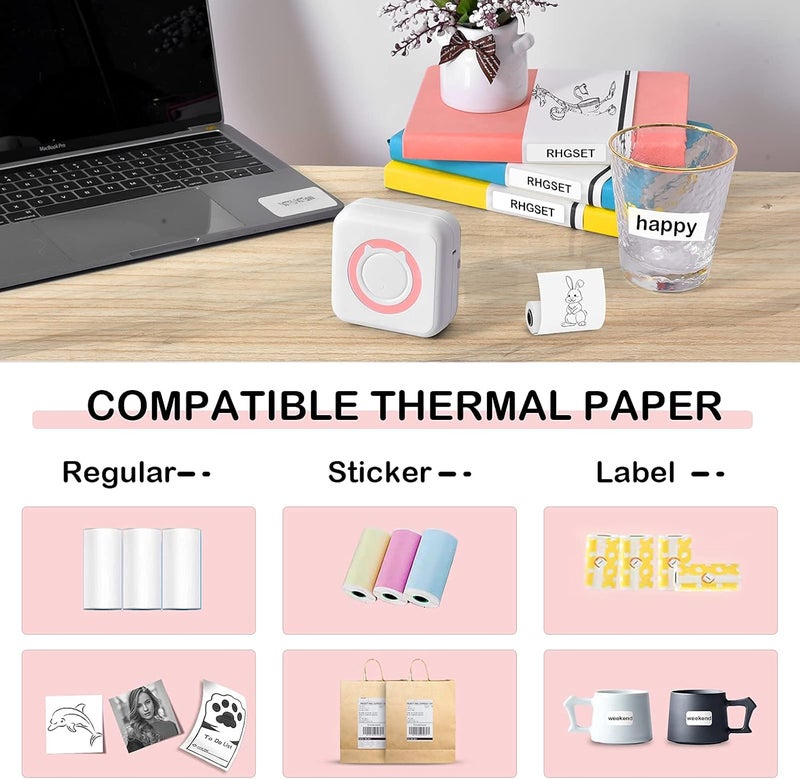 Zikra Mini Pocket Sticker Printer, Bluetooth Wireless Portable Mobile Printer Machine Thermal Printer for Notes, Memo, Photo, Pocket Label Receipt Printer Compatible with iOS & Android - Image 4