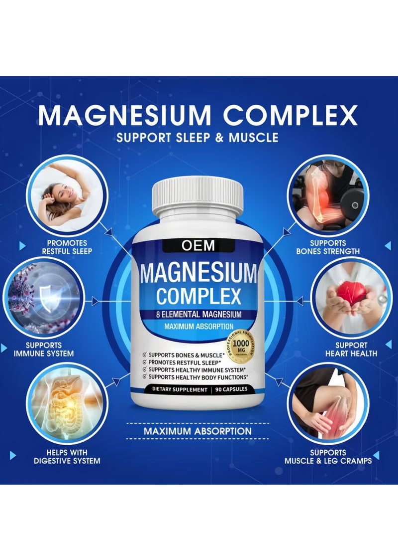 Toplux Magnesium Complex Supplement 8 Elemental Magnesium 1000mg - Magnesium Glycinate, Citrate, Malate, Taurate, Chelated for Easy Absorption for Bones, Muscle, Recovery, Energy, Vegan Non-GMO 90 Capsules - Image 3