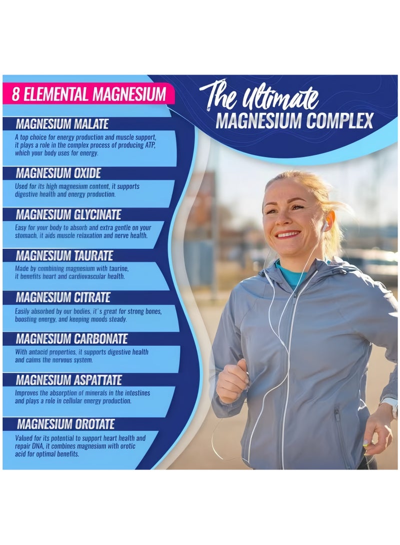 Toplux Magnesium Complex Supplement 8 Elemental Magnesium 1000mg - Magnesium Glycinate, Citrate, Malate, Taurate, Chelated for Easy Absorption for Bones, Muscle, Recovery, Energy, Vegan Non-GMO 90 Capsules - Image 4