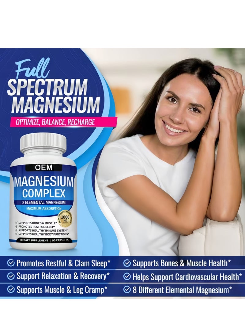 Toplux Magnesium Complex Supplement 8 Elemental Magnesium 1000mg - Magnesium Glycinate, Citrate, Malate, Taurate, Chelated for Easy Absorption for Bones, Muscle, Recovery, Energy, Vegan Non-GMO 90 Capsules - Image 2