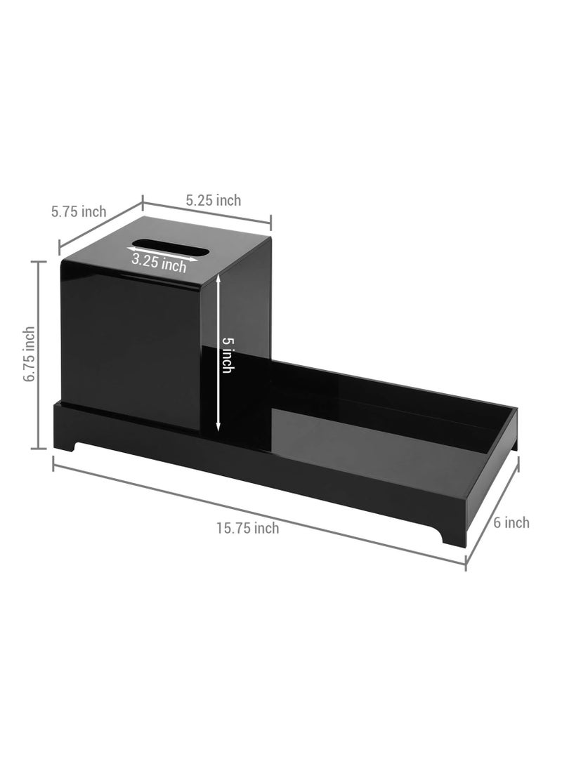 Eworld Black Acrylic Toilet Tank Topper Tray, Stylish Counter Vanity Storage Organizer with a Square Tissue Box Cover, Perfect for Showcasing Toiletries, Cosmetics, Jewelry, and Beauty Products. - Image 2