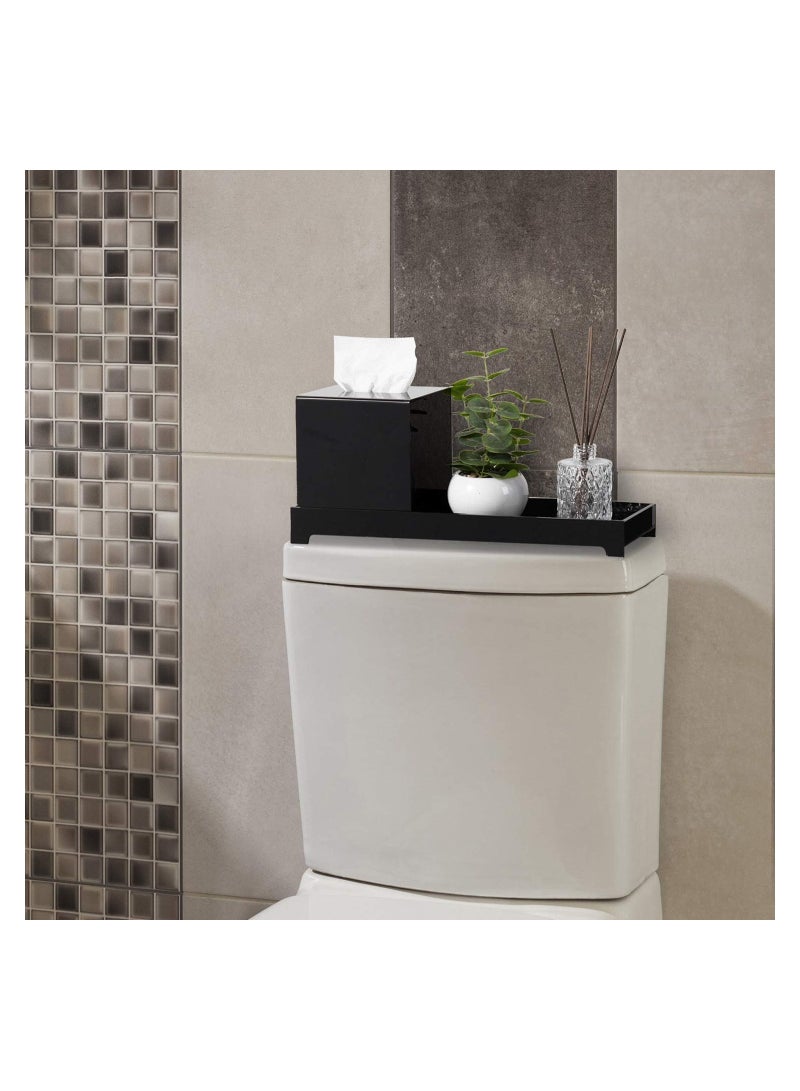 Eworld Black Acrylic Toilet Tank Topper Tray, Stylish Counter Vanity Storage Organizer with a Square Tissue Box Cover, Perfect for Showcasing Toiletries, Cosmetics, Jewelry, and Beauty Products. - Image 5