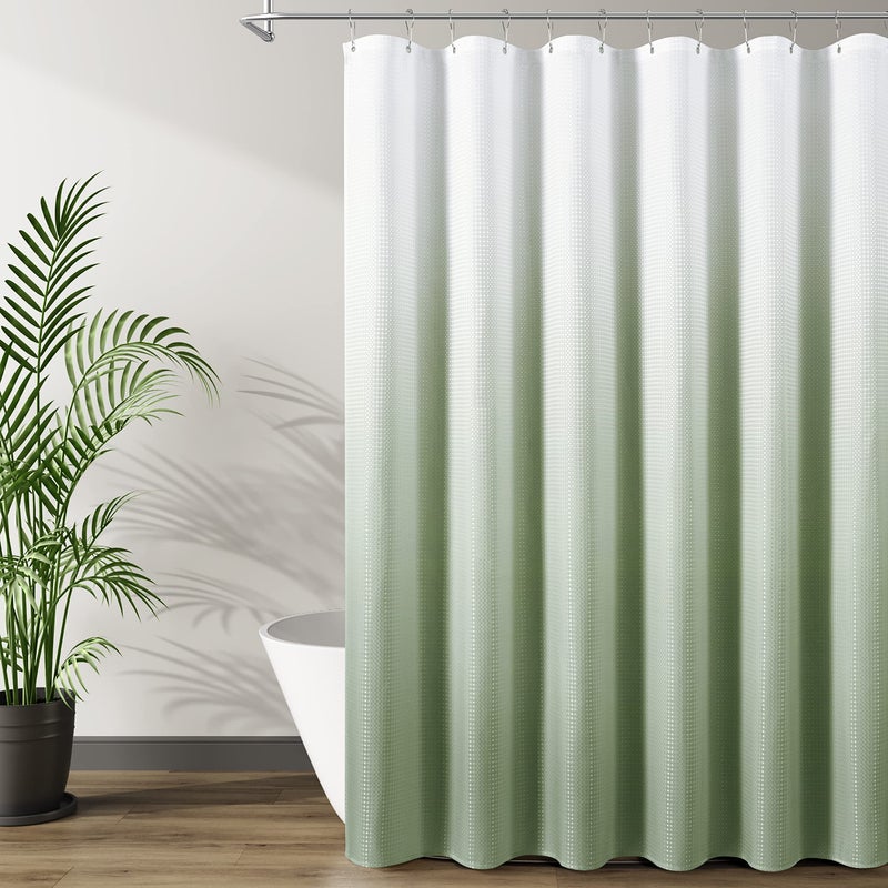 Sage Green Textured Fabric Shower Curtain Set Polyester Ombre Shower Curtains for Bathroom Water Repellent Curtain with 12 HooksMachine Washable 72 x 72 inch Sage Green