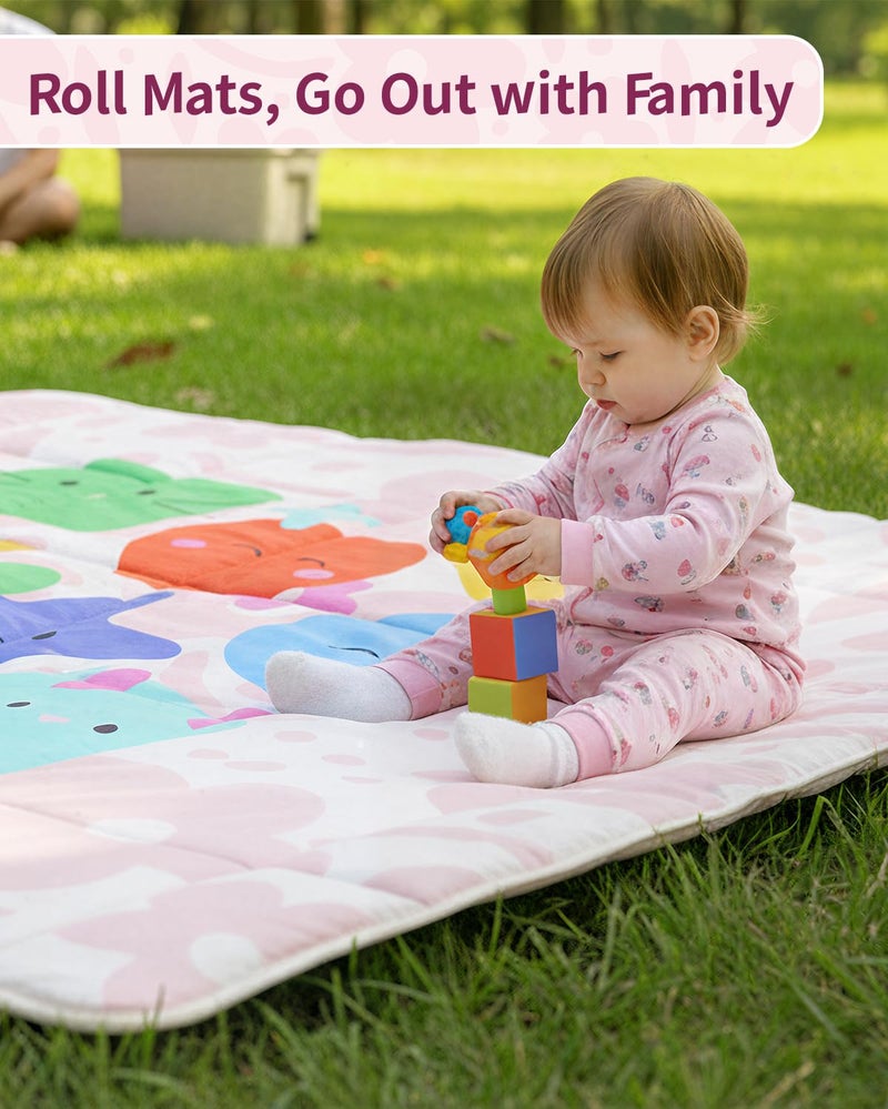 Tiny Marvels Baby Play Mat, Foldable Play Mats for Floor, 50x50 Inches Crawling Mat for Playpen with Anti-Slip Bottom, Machine Washable, Thicken Padding Foam Playmats for Babies and Toddlers (Pink Floral) - Image 2