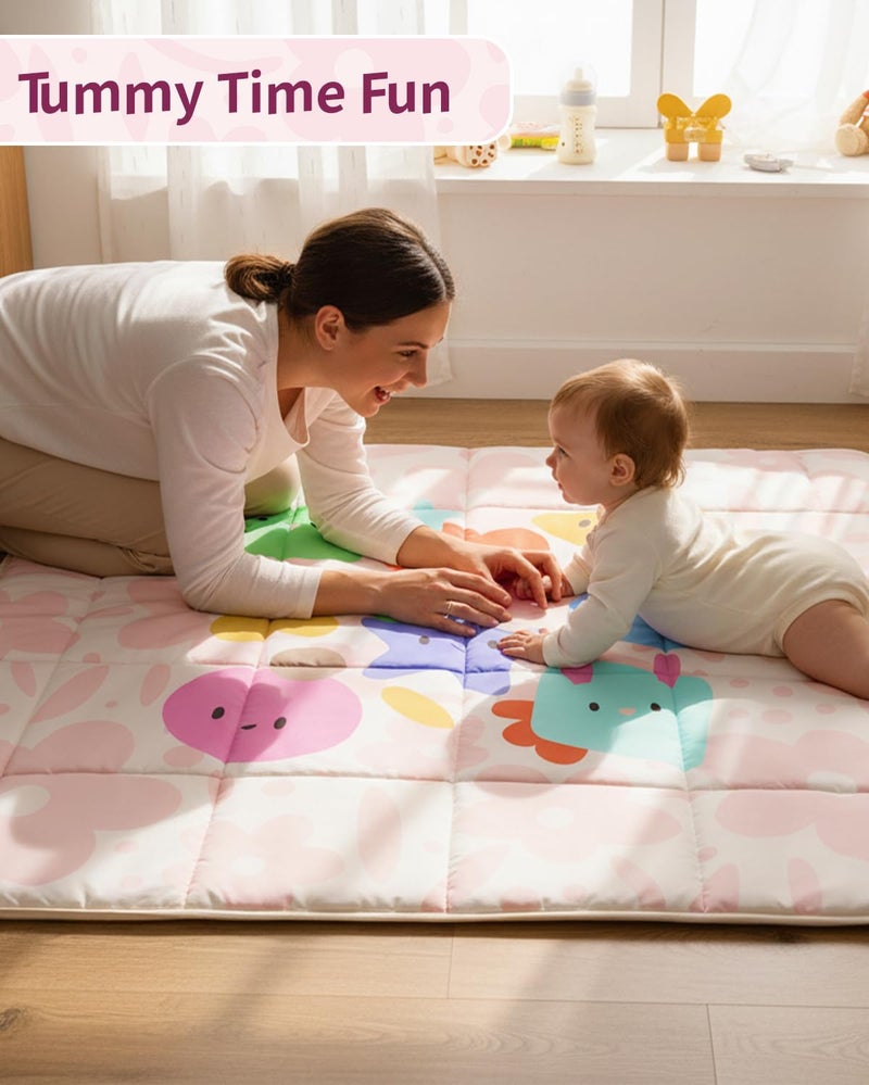 Tiny Marvels Baby Play Mat, Foldable Play Mats for Floor, 50x50 Inches Crawling Mat for Playpen with Anti-Slip Bottom, Machine Washable, Thicken Padding Foam Playmats for Babies and Toddlers (Pink Floral) - Image 5