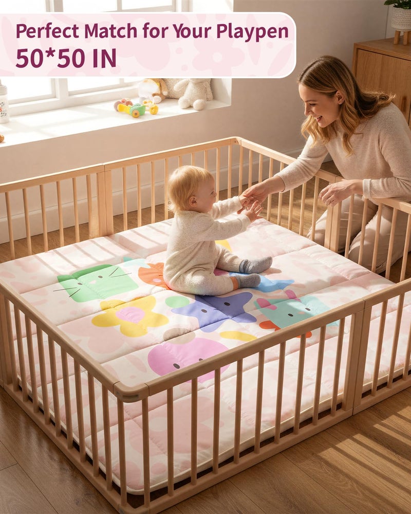 Tiny Marvels Baby Play Mat, Foldable Play Mats for Floor, 50x50 Inches Crawling Mat for Playpen with Anti-Slip Bottom, Machine Washable, Thicken Padding Foam Playmats for Babies and Toddlers (Pink Floral) - Image 4