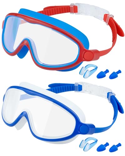Rantizon Kids Swim Goggles 2 Pack, Wide View Swimming Goggles for Child 3-15, Anti Fog&UV No Leaking Goggles for Boys Girls - Image 1