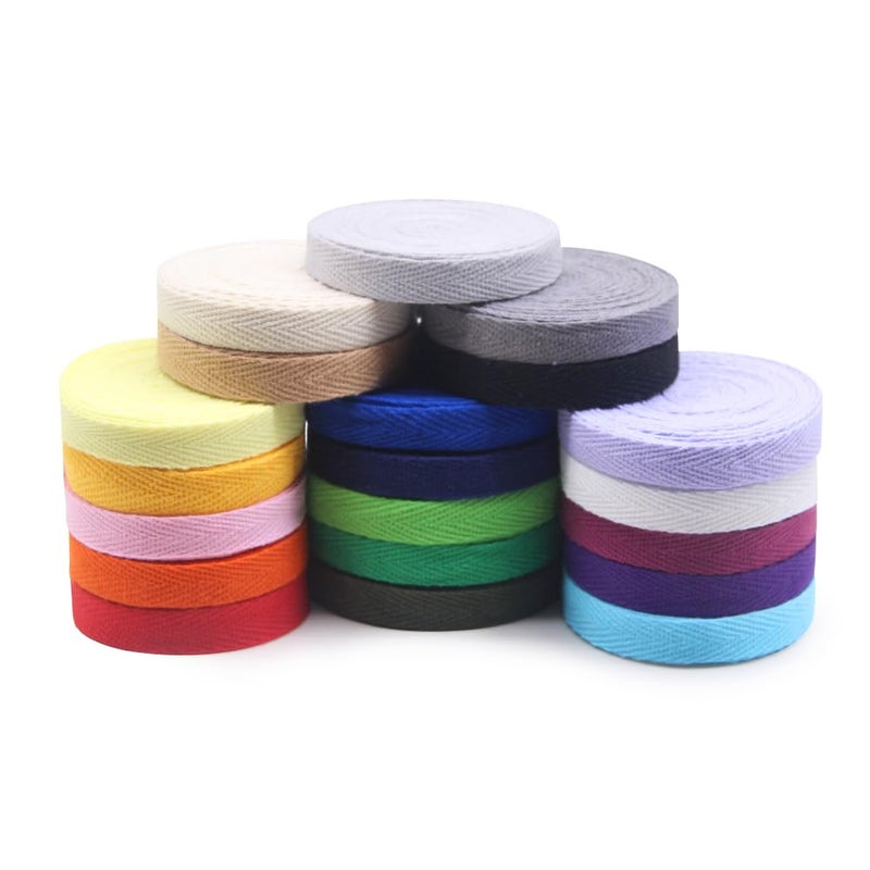 SEMINI 3/8'' Wide 21 Mixed Color 42 Yards Twill Cotton Ribbon Herringbone Bias Tape Natural Webbing Tape for Sewing Binding Gift Wrapping DIY Crafts Sewing Home Decoration - Image 2