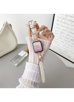 For AppleApplewatch Watch With Four-leaf Clover Fritillaria Spliced Leather Strap Iwatch8/9/10 Strap-Color:Rose Gold-white-Specification:14mm