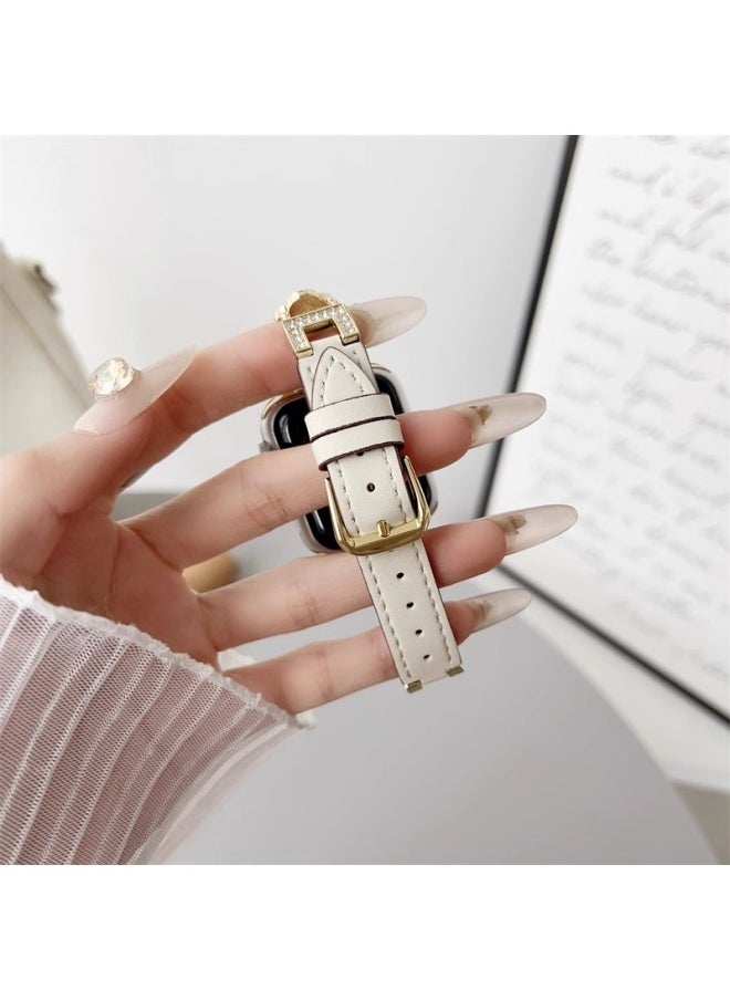 Generic - For AppleApplewatch Watch With Four-leaf Clover Fritillaria Spliced Leather Strap Iwatch8/9/10 Strap-Color:Rose Gold-white-Specification:14mm - Image 1