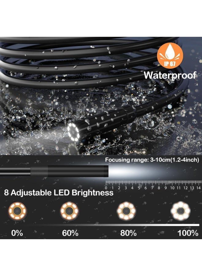 منظار فحص صناعي (Borescope) بقطر 5.2 ملم، كاميرا فحص 1080P HD مع شاشة LCD مقاس 4.3 بوصة، كاميرا مرنة مقاومة للماء IP67 مع 8 مصابيح LED، أداة احترافية للميكانيكا والسباكة، مع حقيبة حمل - Image 5