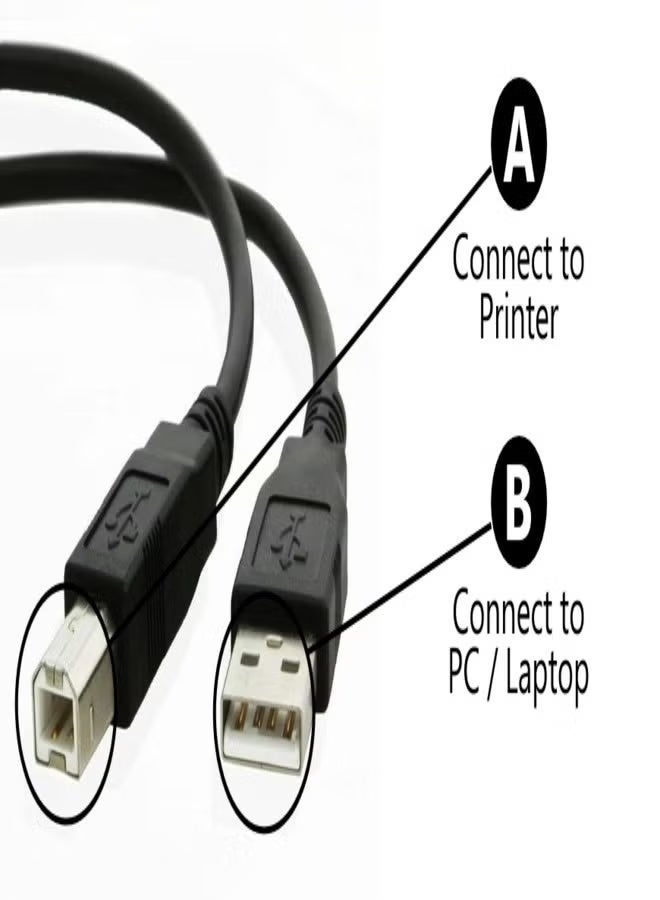 Gecomo Printer Cable USB 2.0 A-Male To B-Male 1.5M Cord High Speed Scanner Cord Compatible with HP/ Cannon/ Brother/ Samsung/ Dell/ Epson/ Lexmark/ Xerox/ Piano/ Dac - Black - Image 4