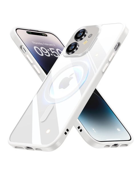 Built in Magnets Compatible with MagSafe Clear Hard PC Back Cover Soft TPU Frame Shockproof Protective Slim Bumper Case for iPhone 12/iphone 12 pro_ white