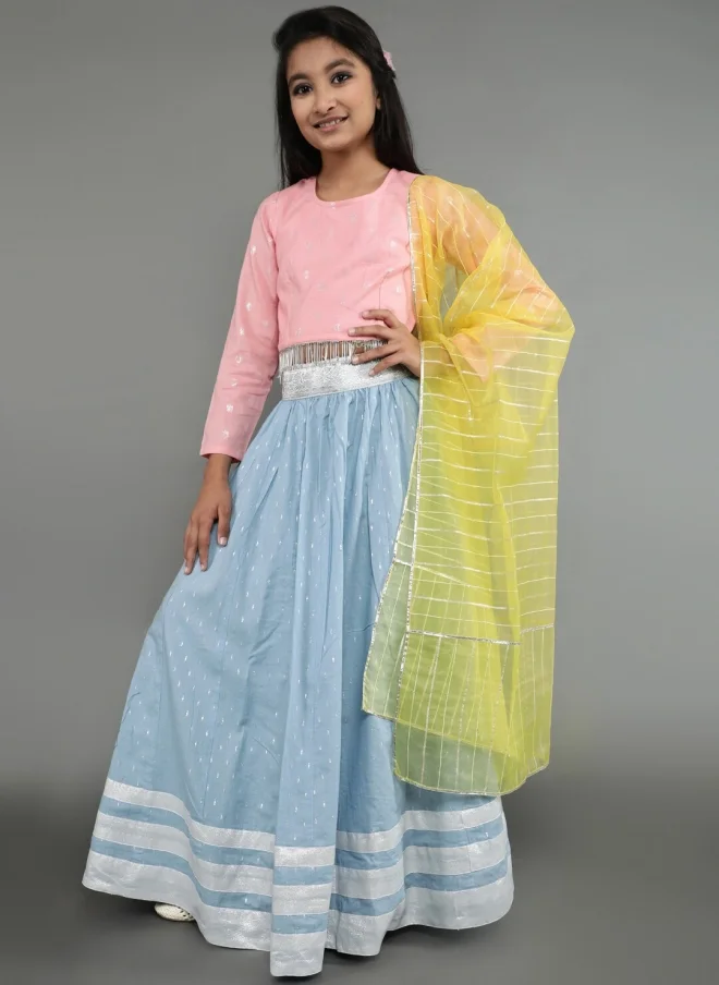 أيه كيه إس Turquoise Blue Lehenga Choli Set For Girls