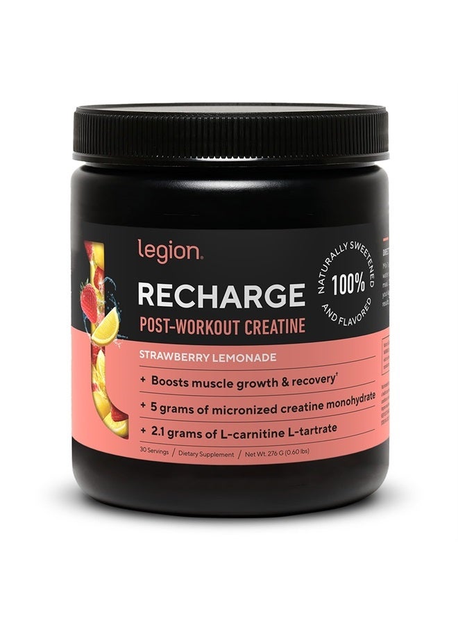 Legion Recharge Post Workout Supplement - All Natural Muscle Builder & Recovery Drink with Micronized Creatine Monohydrate Naturally Sweetened & Flavored, (Strawberry Lemonade, 30 Serve)  - Image 1