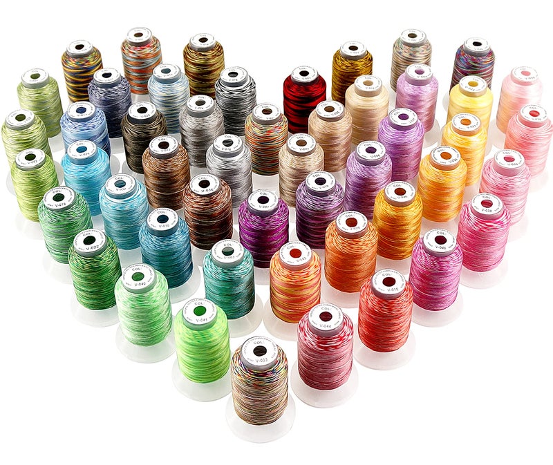 New brothread 50 Colors Variegated Polyester Embroidery Machine Thread Kit 500M 550Y Each Spool for Brother Janome Babylock Singer Pfaff Bernina Husqvaran Embroidery and Sewing Machines