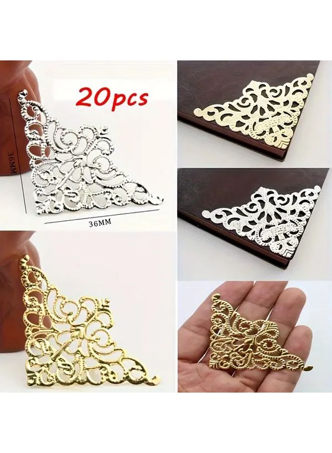 20 Pcs White Metal Cutout Lace Corner Protectors Creative DIY Notebook Decoration Materials - Image 2
