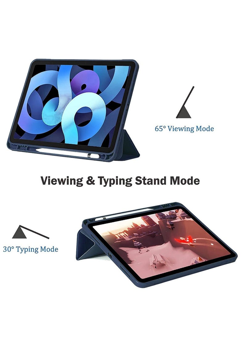راكسوم حافظة لجهاز iPad Air الجيل الرابع 2020 الجديد، حافظة لجهاز iPad Air 4 الجديد مقاس 10.9 بوصة 2020 مع حامل قلم، حافظة ذكية قابلة للطي، خاصية السكون/التنشيط التلقائي، لون أزرق داكن - Image 2