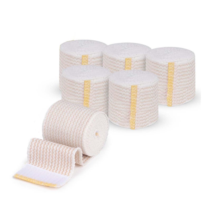 Premium Elastic Bandage Wrap 2 6 Pack Hook Loop Fasteners at Both Ends Latex Free Hypoallergenic Compression Roll Reusable Bandages for Waist Legs Elbow Knee Wrap