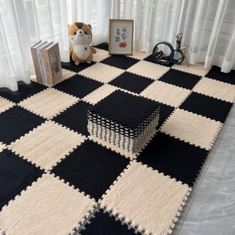 HUIDUO 16 Pcs Carpet Foam Floor Tiles Kids Play Mat Plush Interlocking Carpet Tiles Anti-Slip Soft Protect Baby Foam Mats Replaceable Washable Puzzle Floor Mats for Playroom, Bedroom, Home Decor, 49" x 49" - Image 4