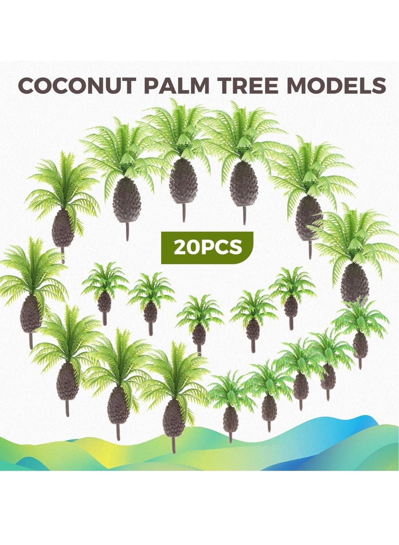 Captaintech 20Pcs Miniature Coconut Palm Model Trees: Green Plastic Diorama Supplies for DIY Crafts, Cake Toppers, Building Models, and Train Villages - Image 3