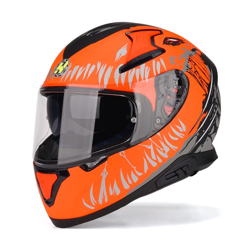 HAX Full Face Motorcycle DOT Approved Helmet with Dual Rear Wing and Pinlock Ready Lightweight and Durable Motorbike Street Bike Helmet for Adults Impulse Devour OrangeM - Image 3